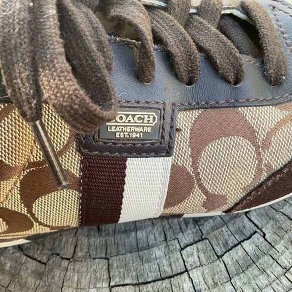 Coach Brown Suede Signature Canvas Lace Up Sneakers 5 - Picture 9 of 10